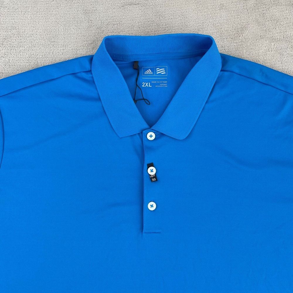 ADIDAS Golf Polo Shirt Men 2XL Blue Performance Wicking UPF 30 SS NWOT